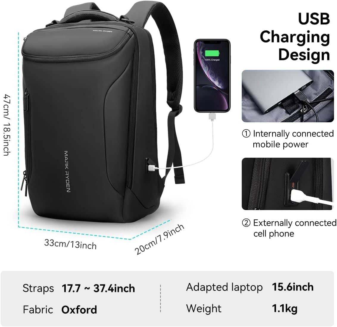 Mark Ryden vattentät ryggsäck, med USB-Port och laptopfack