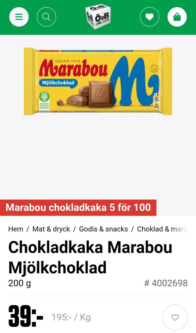 Marabou Mjölkchoklad Chokladkaka 200g
