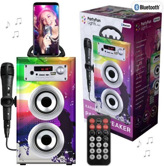 PartyFun Lights karaokehögtalare med mikrofon och telefonstativ