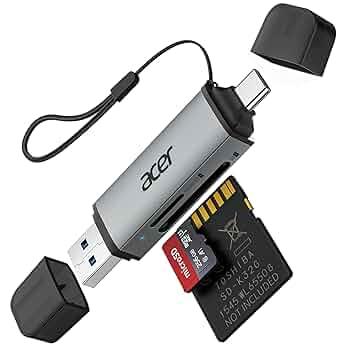 acer SD-Kortläsare, Kortläsare med Dubbel USB 3.0-Kontakt och USB C-Kontakt