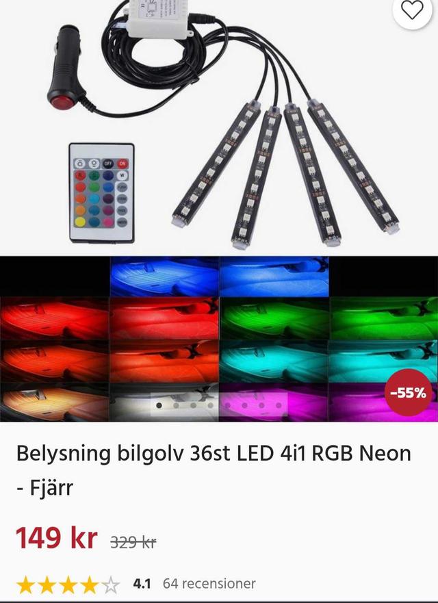 Belysning bilgolv 36 LED RGB