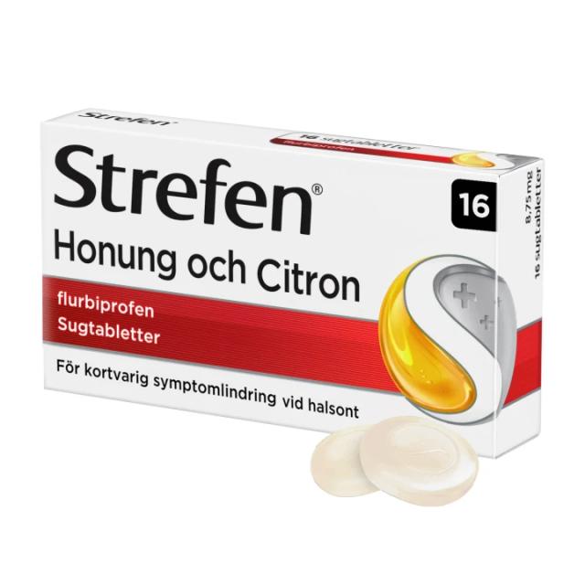 Strefen 20 %, smärtstillande sugtabletter.