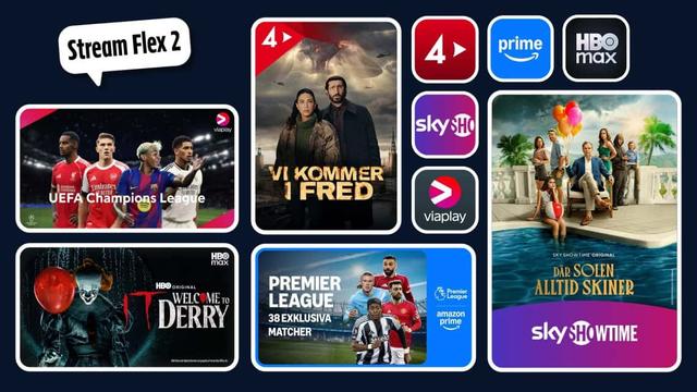 60% rabatt - 2 streamingtjänster och 18 tv‑kanaler paket