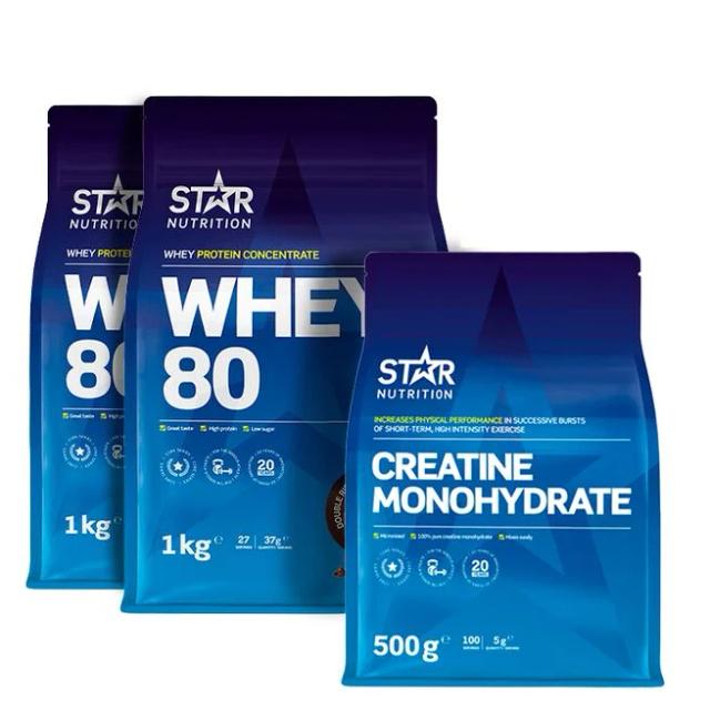 2 x Whey-80 Vassleprotein + Kreatin monohydrat