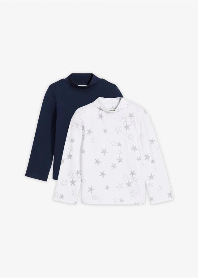 Barns långärmade toppar 2‑pack med ståkrage