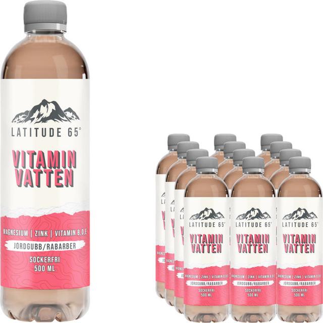 Latitude 65 vitaminvatten jordgubb–rabarber – 12-pack.