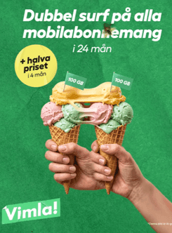 Dubbel surf på alla mobilabonnemang i 24 månader hos Vimla