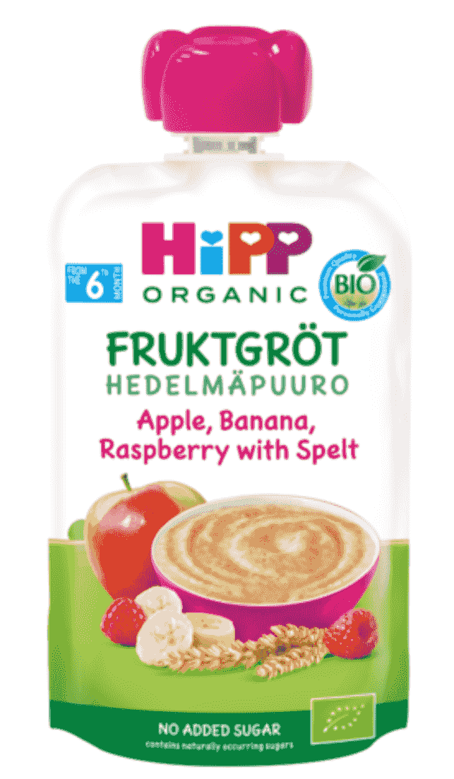 HiPP Klämmis Gröt Äpple, Banan & Hallon 6 månader – 100 g