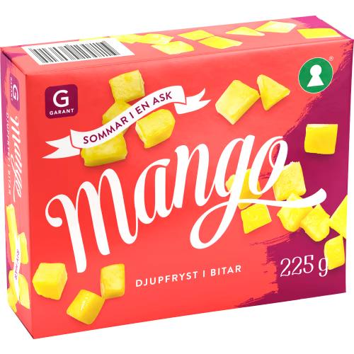 Frysta mangobitar av mogen mango. 225 g.