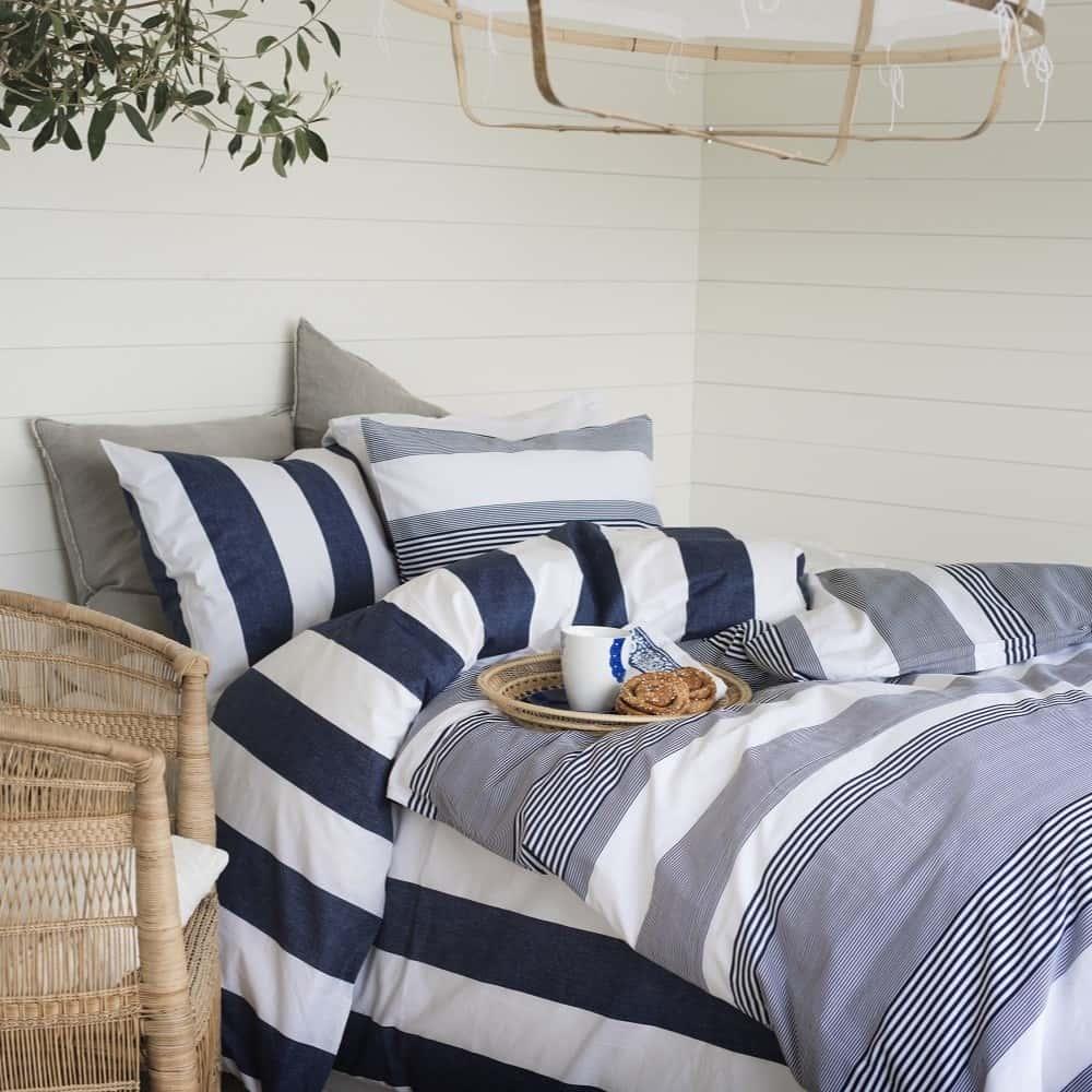 Borganäs Påslakanset Block Stripe Blå
