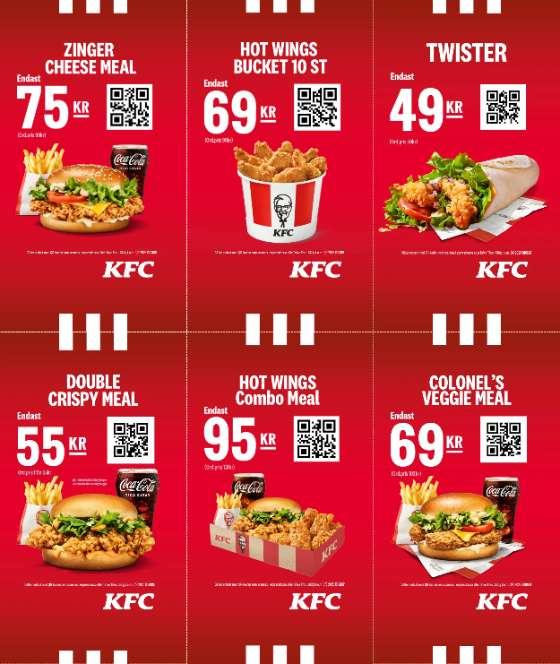 KFC nya kuponger: 9 nuggets 39 kr, Twister 49 kr, buckets m.fl.