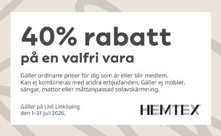 40% rabatt på valfri vara hos Hemtex - Livli Linköping