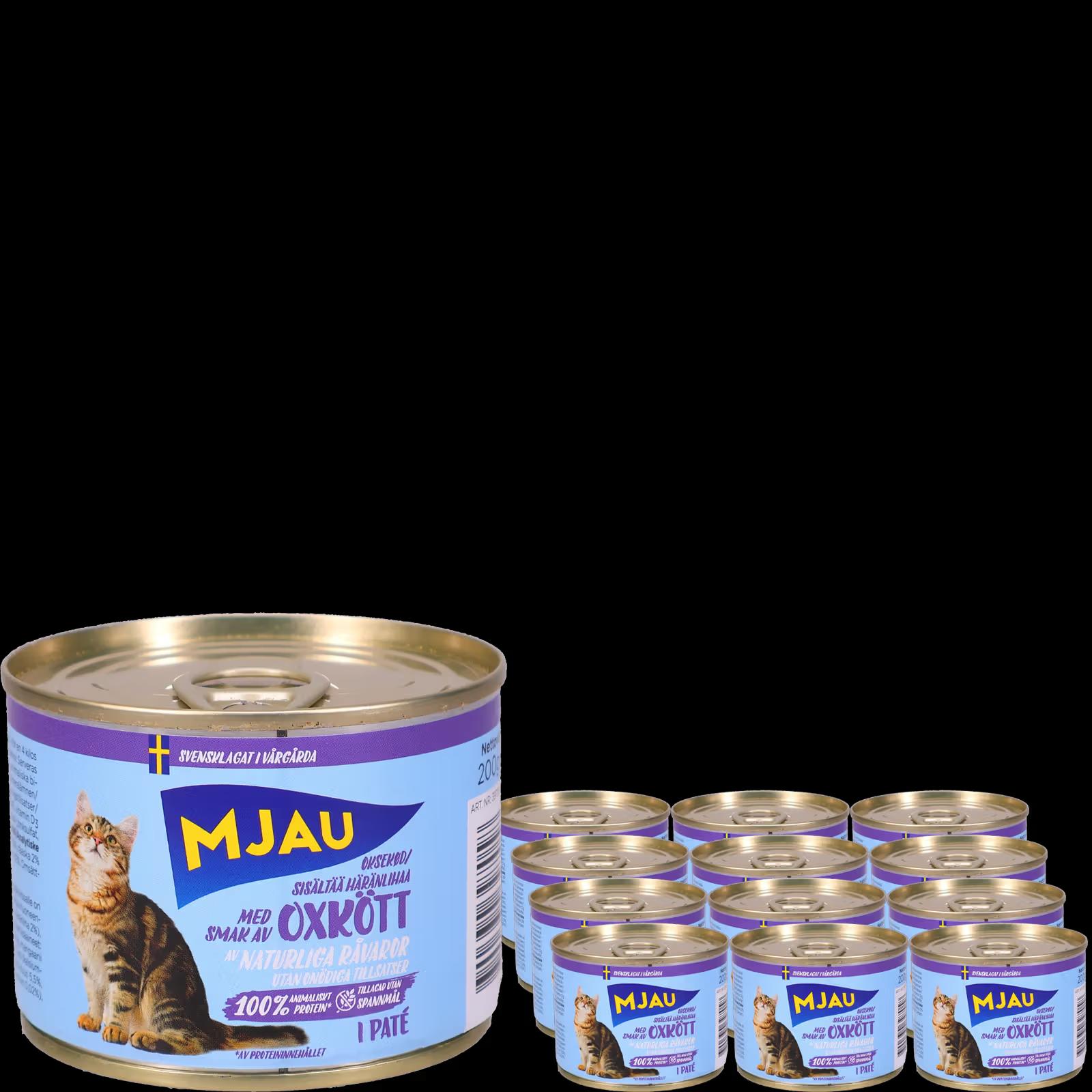 Mjau Kattmat Paté Oxkött 12-pack 12x200 g