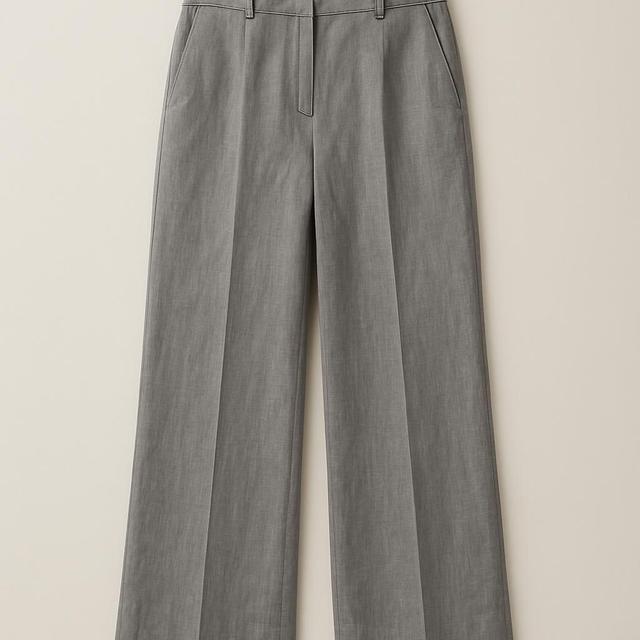 Wide Grey Linen-Blend Women's Trousers