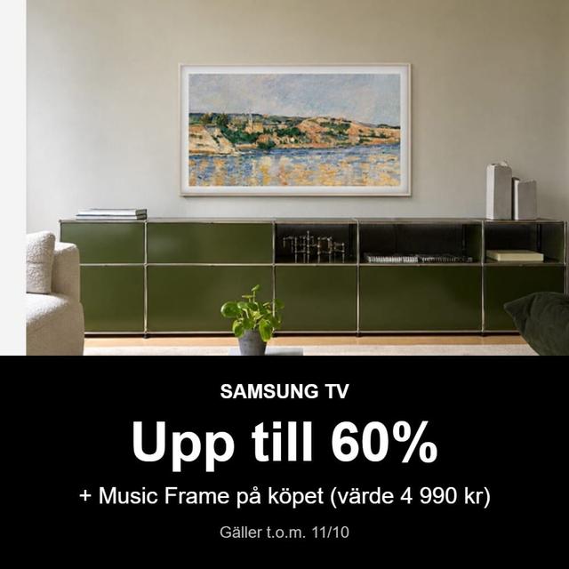 Upp till 60% rabatt på Samsung TV och Music Frame på köpet