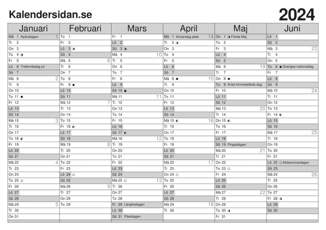 Kalendersidan - skriv ut en gratis kalender