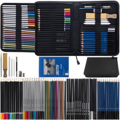 Professionellt 74-delars Skiss-set med Fodral