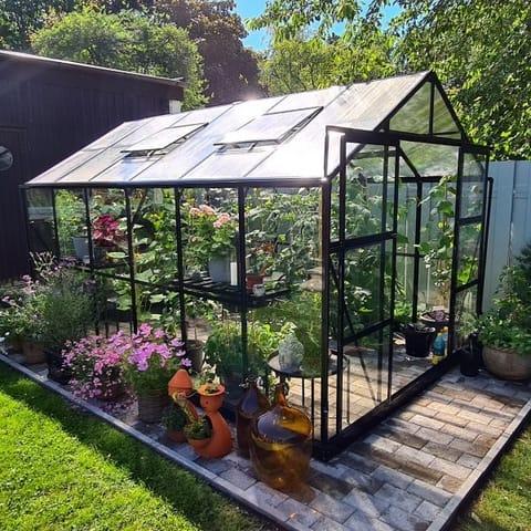 Växthus 9.6m² med 4mm Säkerhetsglas & 5-års Stormgaranti