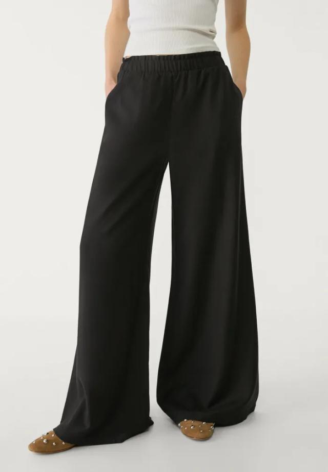 Stradivarius Black Flowing Fabric Trousers