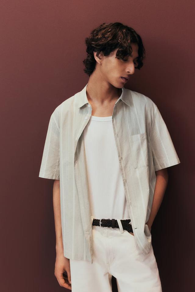 Slim Fit Striped Shirt - Gray-Beige - Men