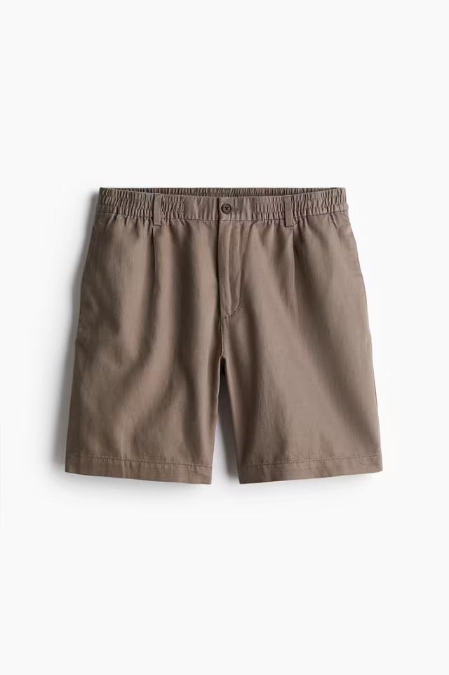 Mörkbeige Relaxed Fit Herrshorts i Linblandning