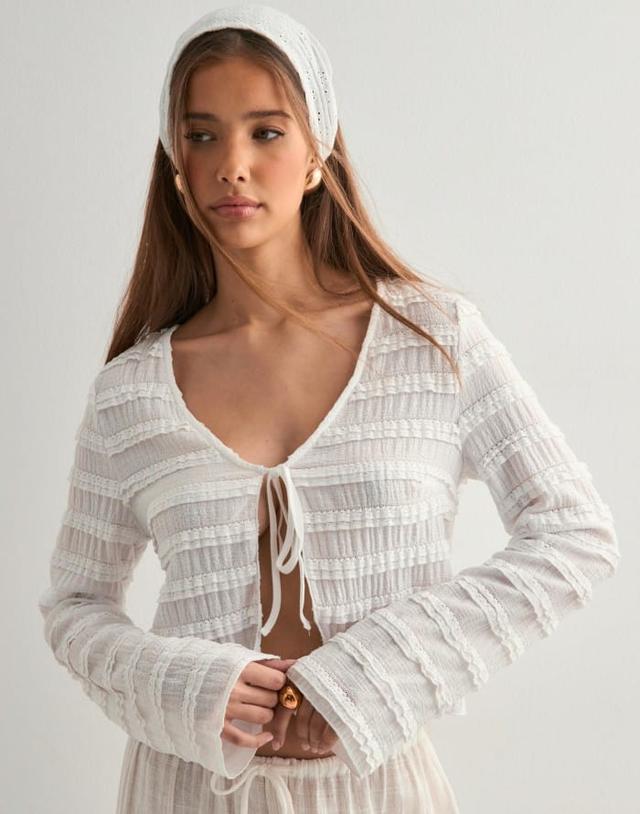 Pieces PCANINE Long Sleeve Tie Top - Bright White