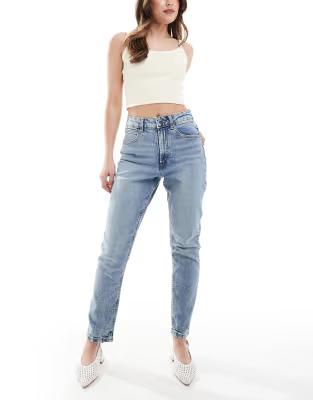 DESIGN Mellanblå Slim-Fit Bekväma Mom Jeans