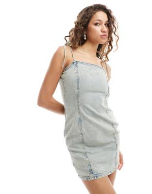 Monki Beige Mini Jeansklänning med Knytning
