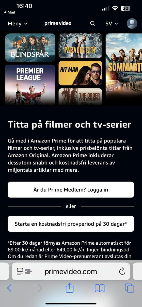 PRIME VIDEO Gratis i 30 dagar