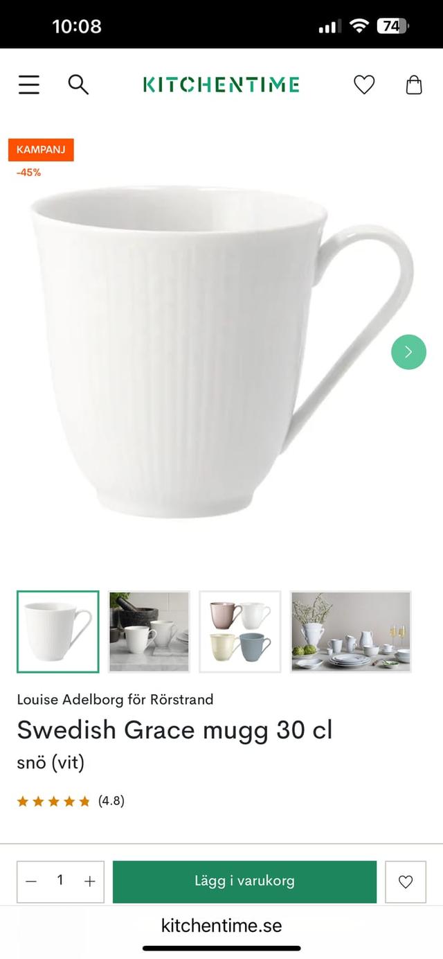 KITCHENTIME Mugg 30cl Rörstrand Snö 45% rabatt