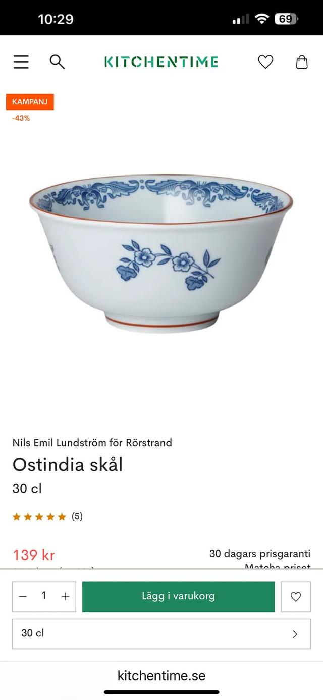 Ostindia Skål från Rörstrand 43% rabatt