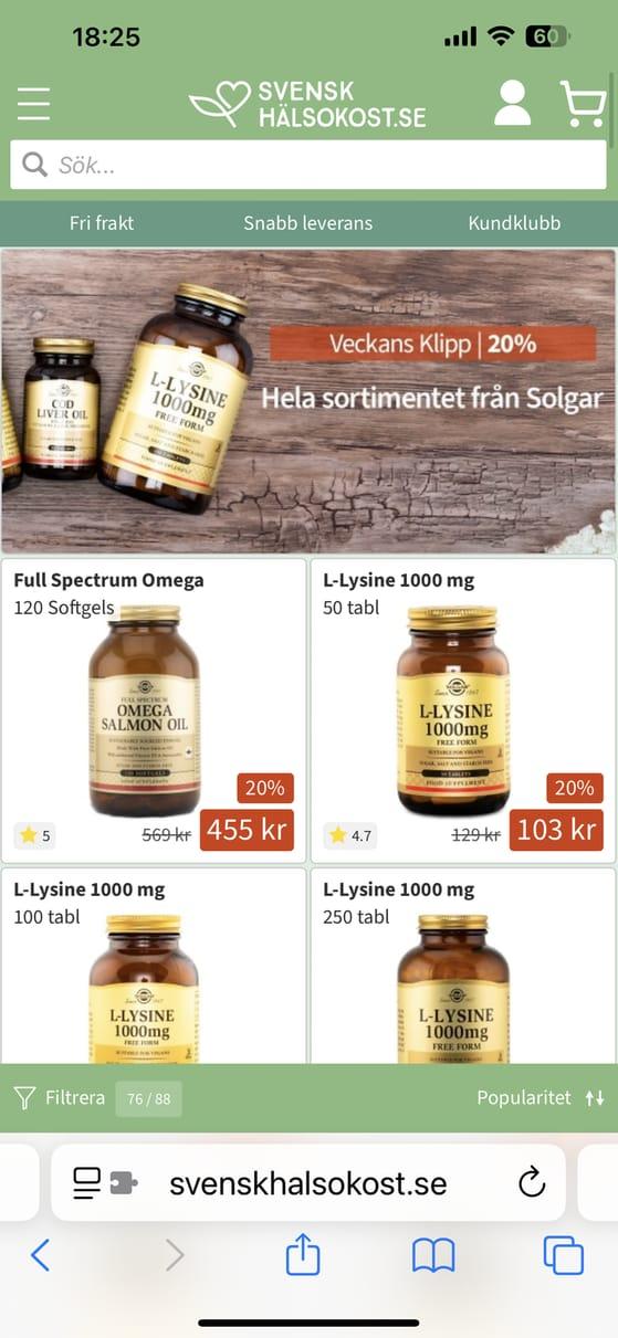 SVENSK HÄLSOKOST 20% Rabatt på allt från Solgar