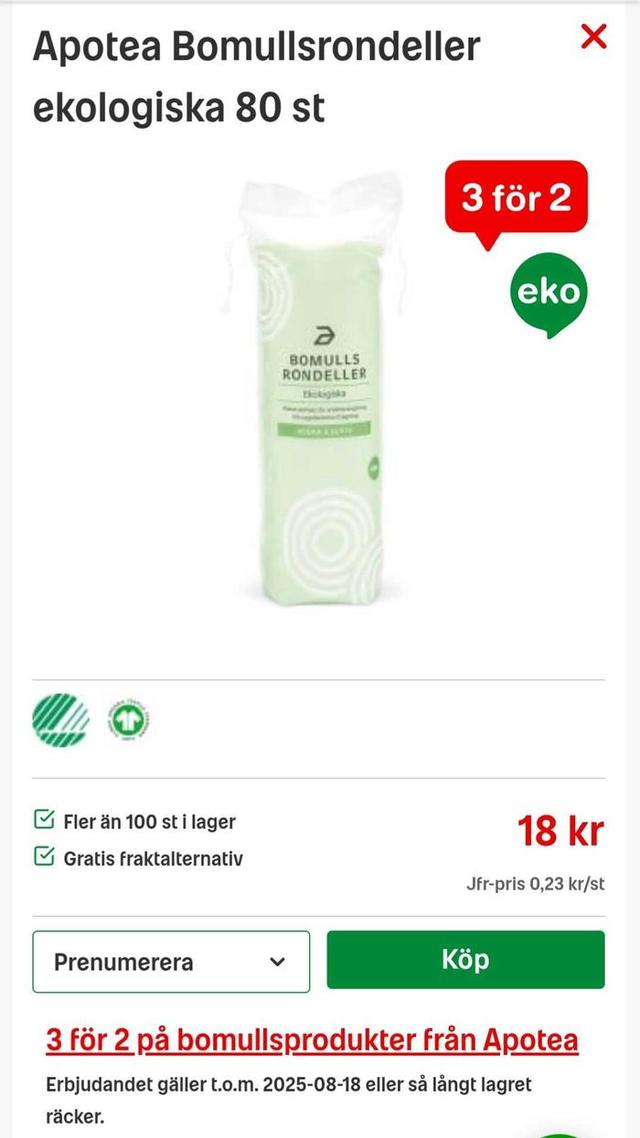 Ekologiska Bomullsrondeller, 80-pack (3 för 2)