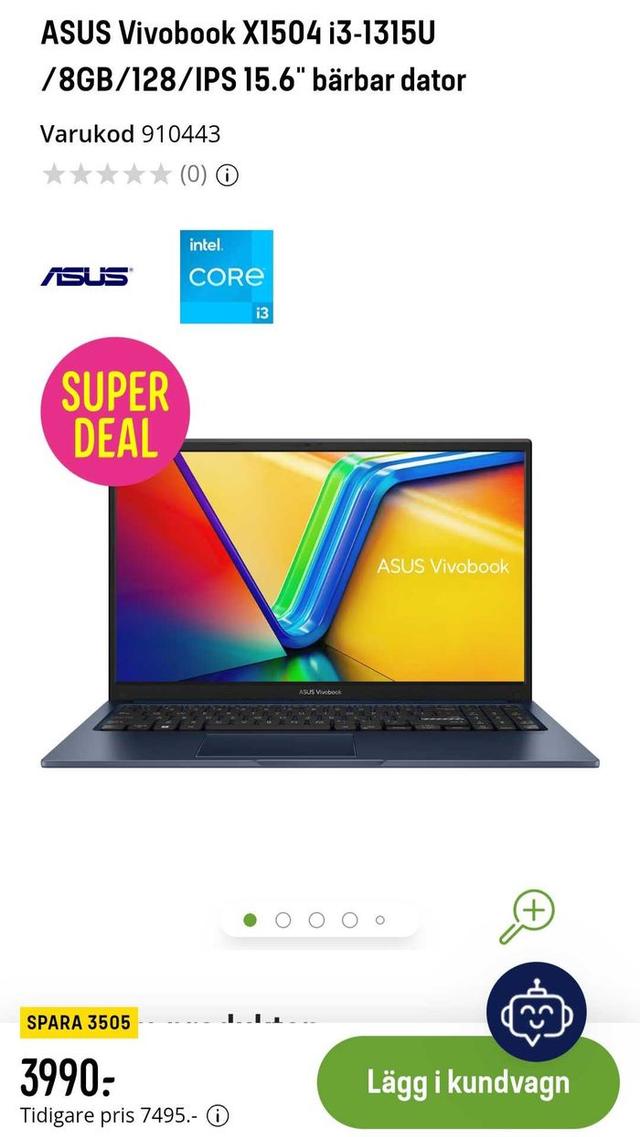 ASUS Vivobook X1504 15.6" i3, 8GB, 128GB IPS