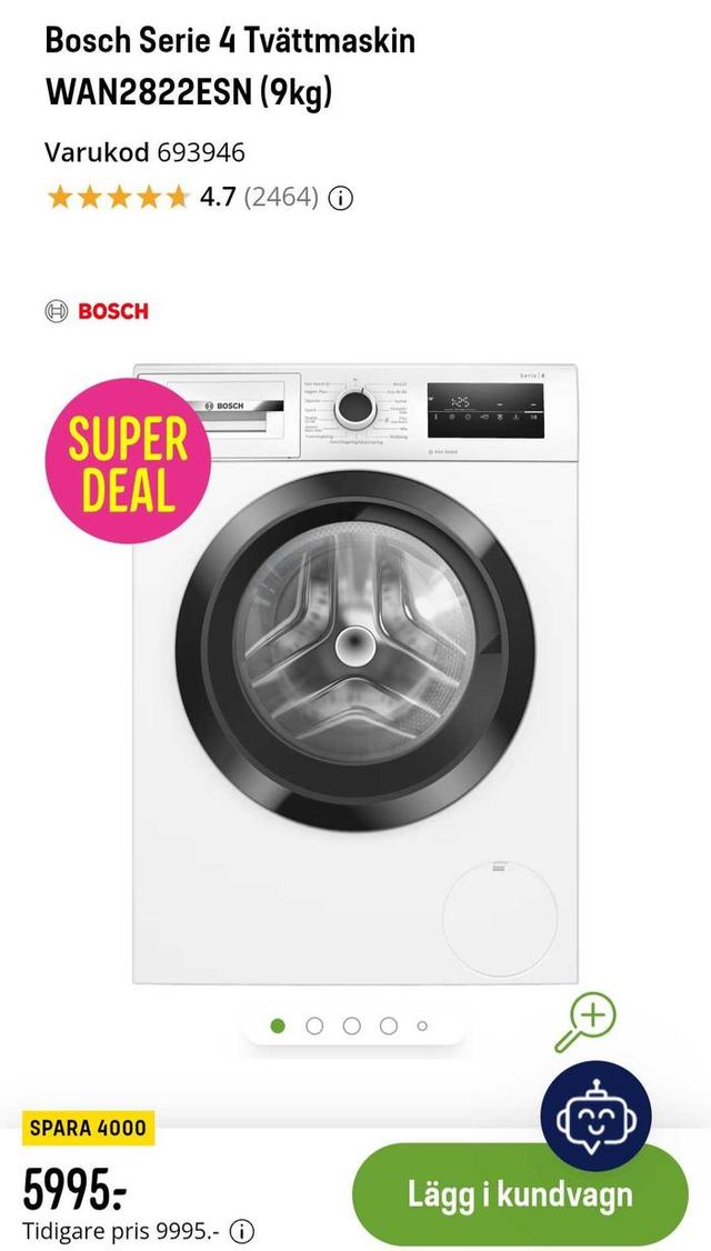 Bosch Serie 4 WAN2822ESN Tvättmaskin 9kg