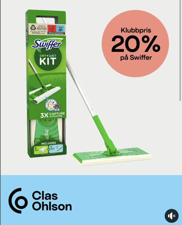 Klubbpris på Clas Ohlson - 20 % på Swiffer