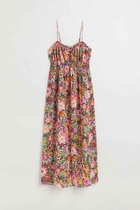 H&M - Bomullsklänning med smock svart/blommig
