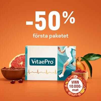 50% på första paketet VitaePro + GÅVA + chans att vinna mat för 10 000 kr!