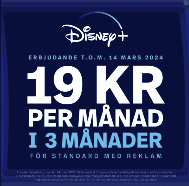 Disney+ - 19 kr per månad i 3 månader