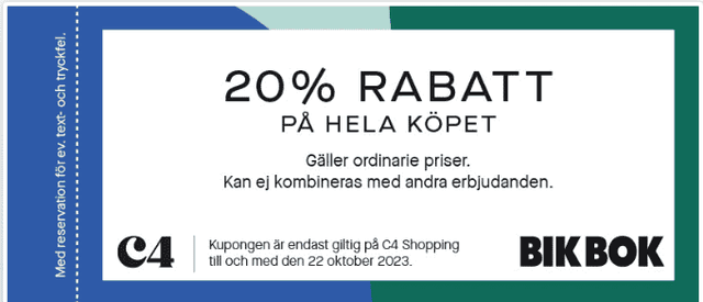 20% rabatt hos BikBok - C4 Shopping