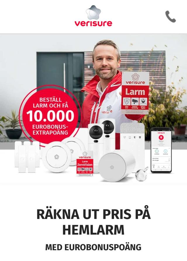 Bli kund hos Verisure - Tjäna upp till 10,000 SAS Eurobonuspoäng