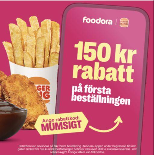 150 kr rabatt på din första beställning med Foodora
