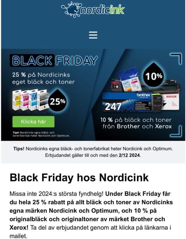 25 % rabatt på allt bläck & toner av Nordicinks egna märke
