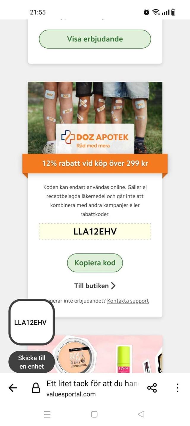 12% rabatt vid köp över 299 kr på DOZ Apotek