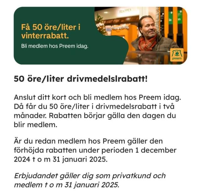 50 öre drivmedelsrabatt hos Preem i 2 månader (!!)
