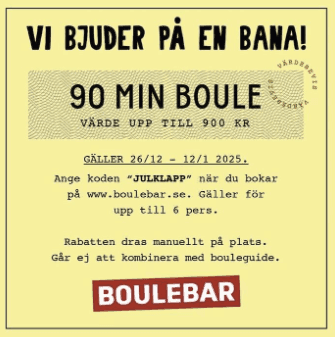 Boulebar bjuder på en bana värd 900 kr - med koden JULKLAPP