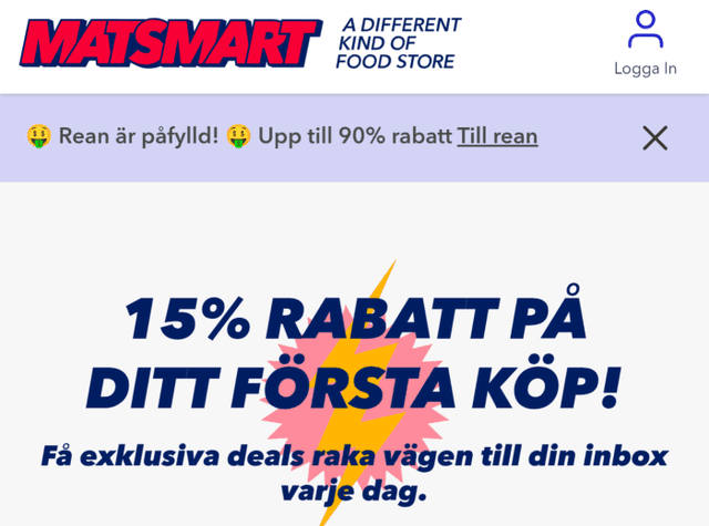 Signa upp till Matsmarts nyhetsbrev - få 15% rabatt!
