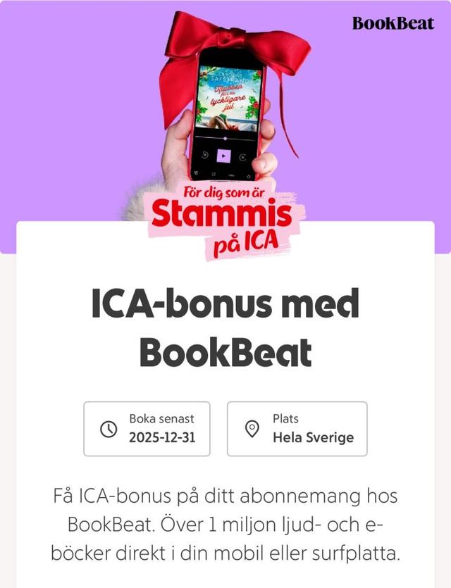 ICA Bonus med Bookbeat - få 150 kr i bonus efter 3 månader