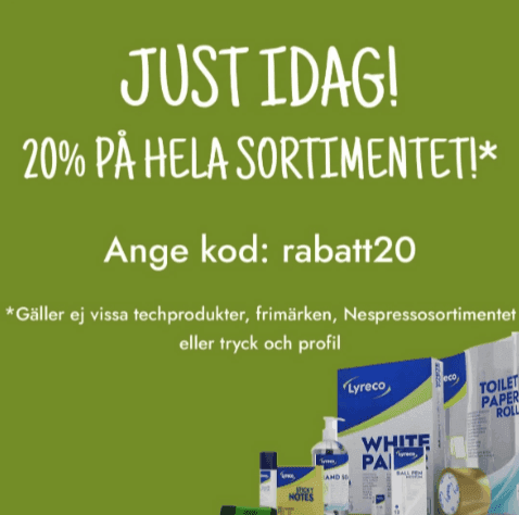20 % rabatt på hela sortimentet hos Lyreco bara idag