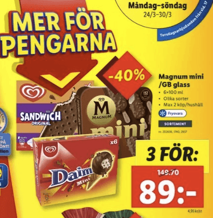 Magnum mini / GB Glass 3 st för 89 kr hos Lidl